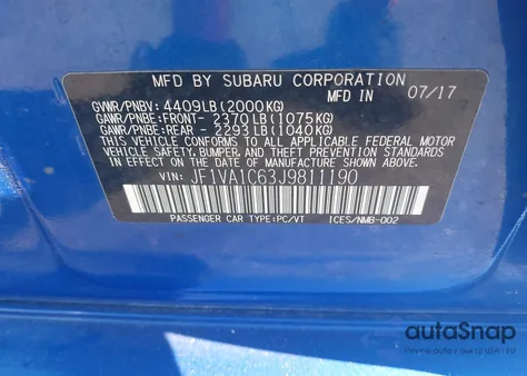 2018 Subaru Wrx Premium from USA, damaged, VIN JF1VA1C63J9811190